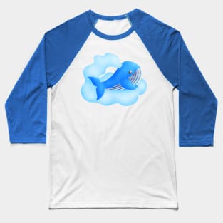 Blue whale blowing cloud.Flying with cloud. Baseball T-Shirt